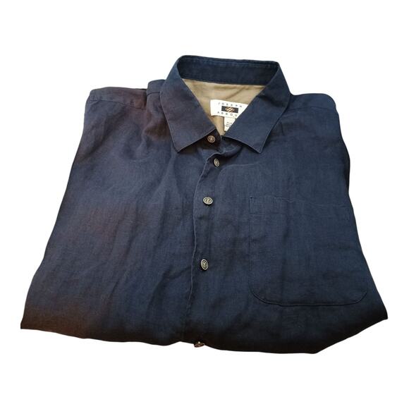 Joseph Abboud Navy 100% Linen Button Up Short Sleeve Shirt Men's Size XLT EUC - Picture 1 of 9